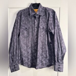 Enzo denim western button up shirt embroidered details square buttons flawed